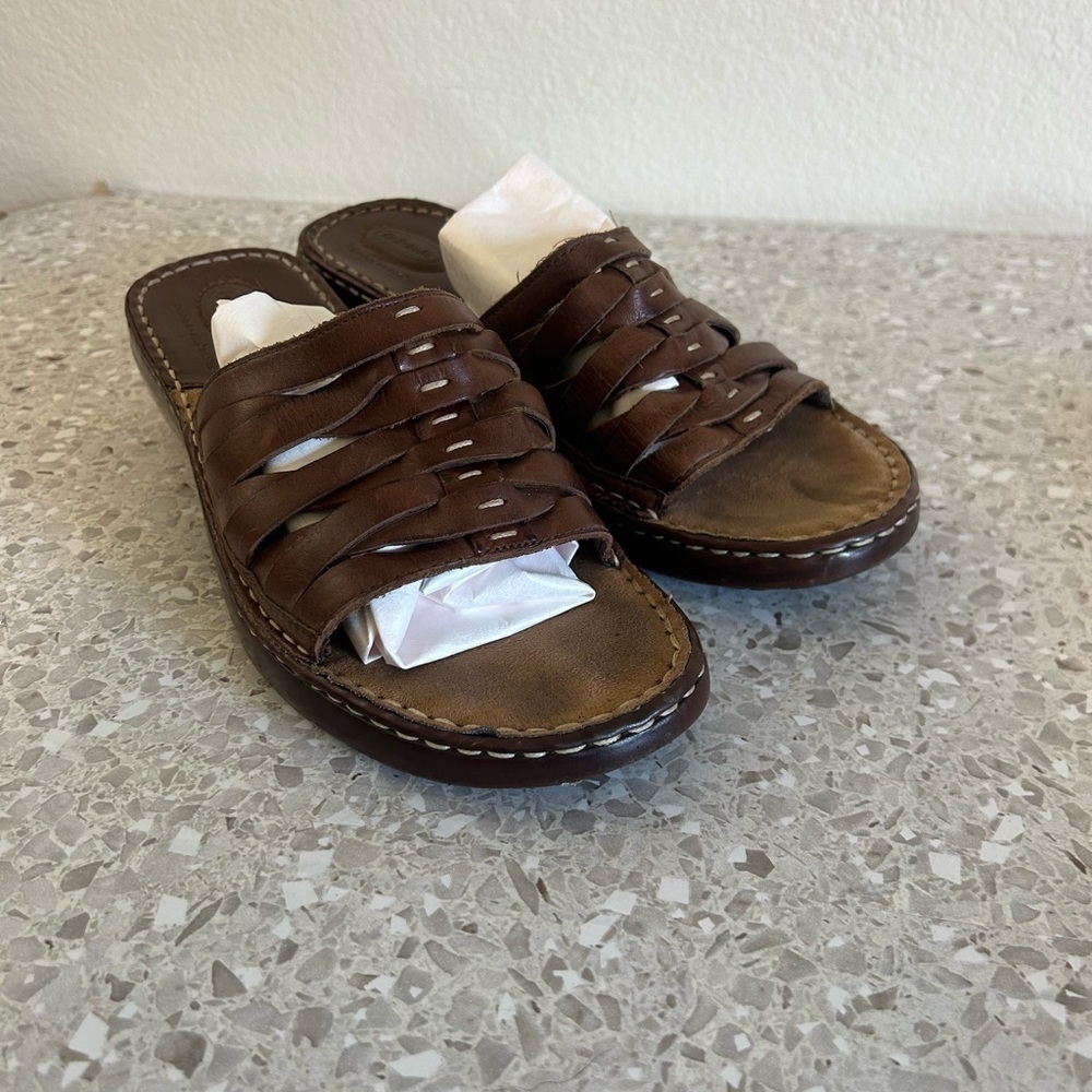 Dr. Scholl's Size 9 Brown Leather Slide Sandals